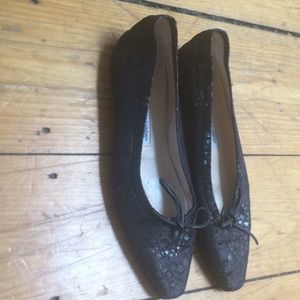 Manolo Blahnik black and metallic embroidered flat